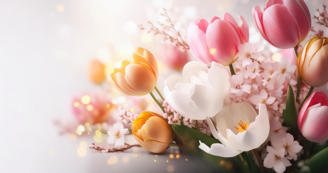 チューリップメインの魅力的な花束