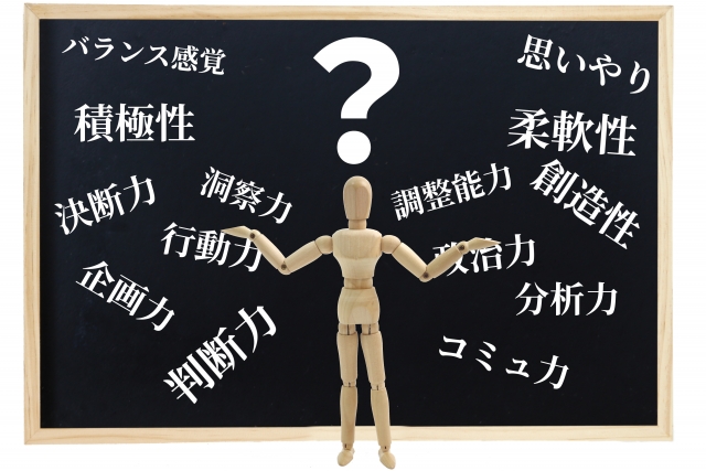 人から出ているハテナの周りに人柄を表す言葉が並んでいる